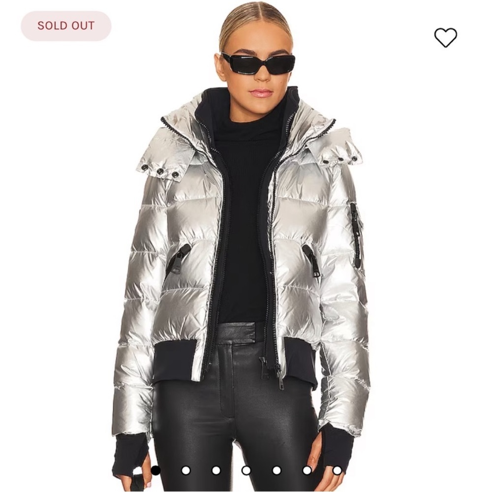 NWT SAM. SILVER BUNGALOW PUFFER JACKET W/ HOOD - Medium ($575 retail) - Picture 10 of 10
